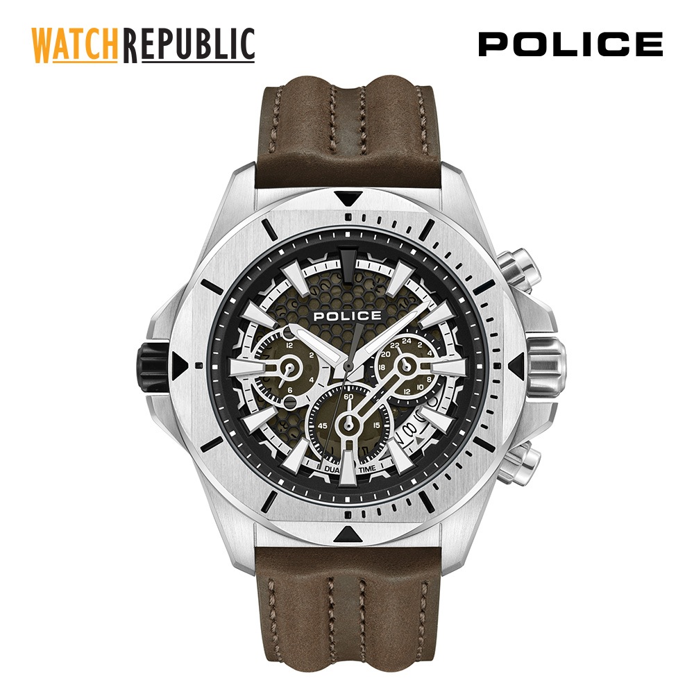 Police Electrical Brown Leather Analog Quartz Watch For Men ...