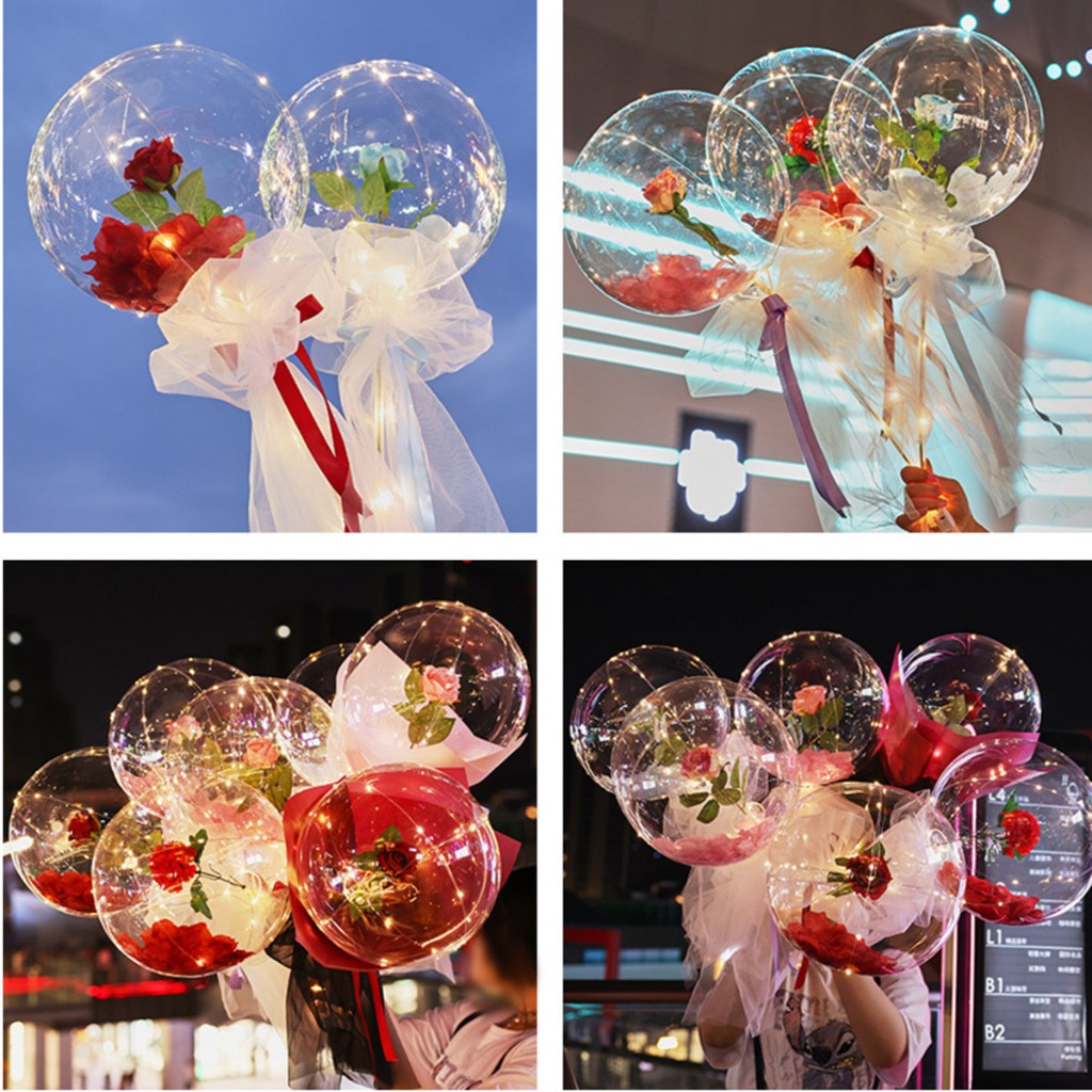 LED Rose Bouquet Luminous Balloons Gift Wedding Birthday Party Gift ...