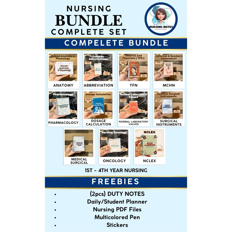 NURSING NOTES BUNDLE Nursing Flashcards + Freebies + Daily Planner