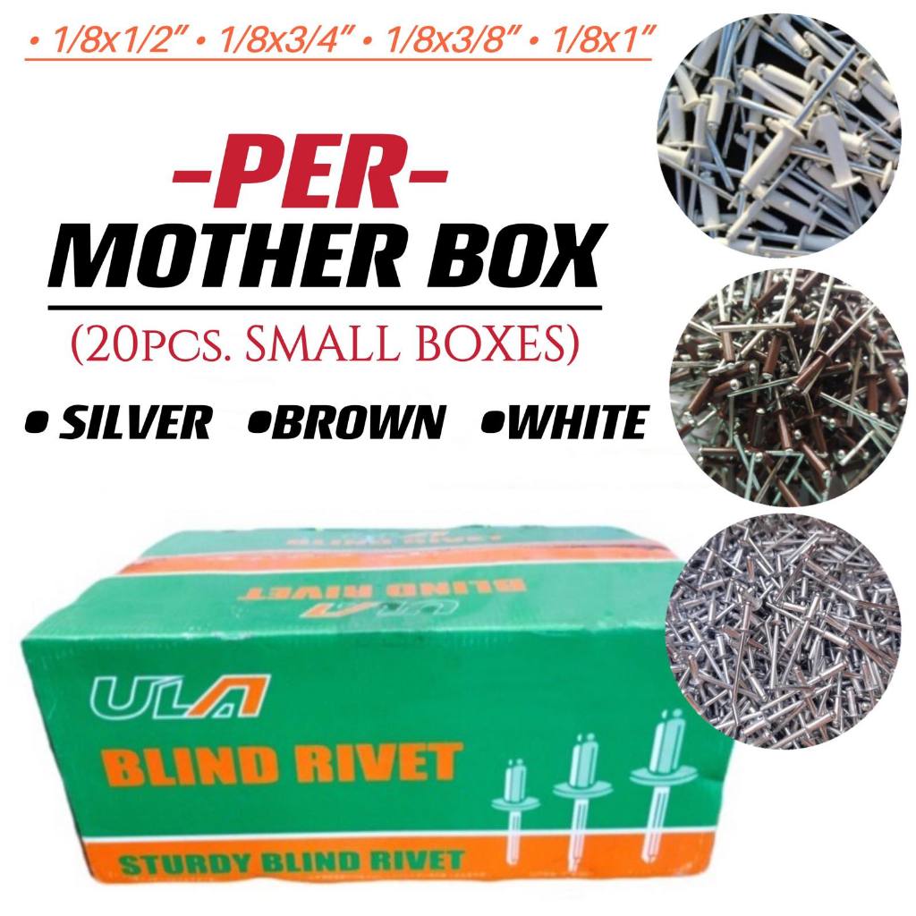 BLind rivets Ula Brand per Mother Box silver ( 20pcs ) | Shopee Philippines