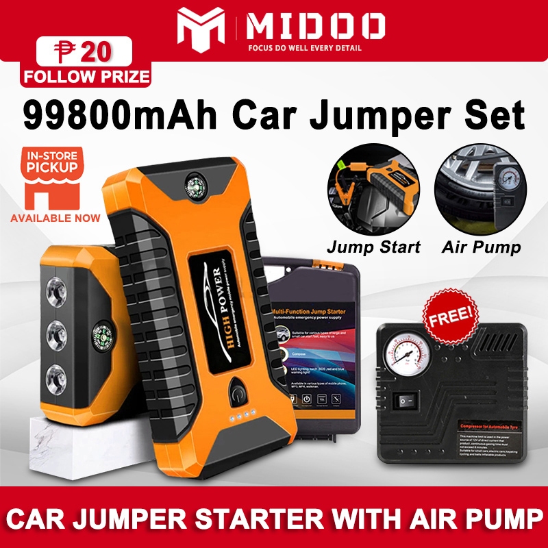 MIDOO 99800mAh Car Jump Starter 12V Multi-Function Emergency PowerBank ...