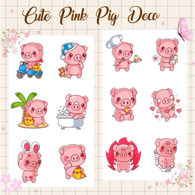 Cute Pink Pig Decorative Sticker Pack Die-cut | Shopee Philippines
