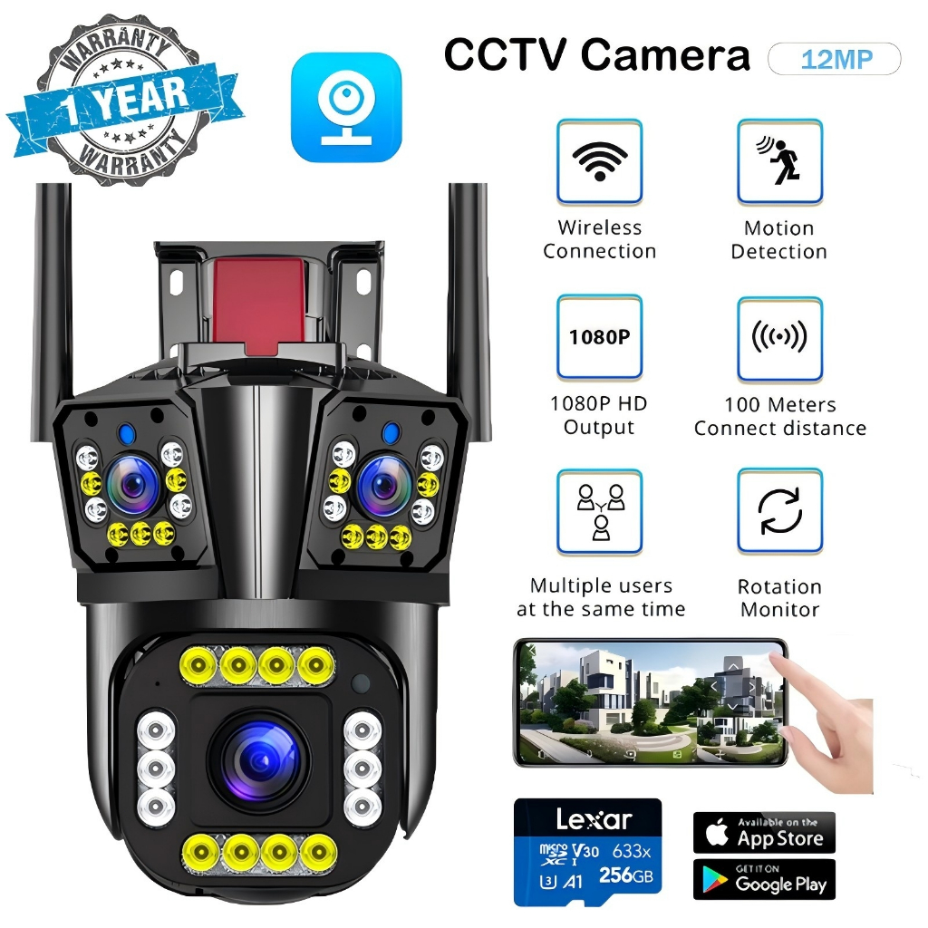 V380 Pro Three Lens CCTV Camera No Wifi Needed 1080P HD Outdoor ...
