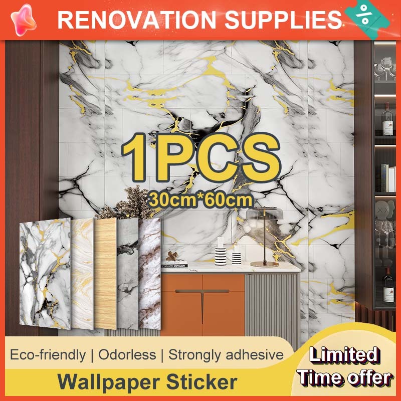 Smooth vinyl marble wallpaper for kitchen waterproof 30x60 tiles Self ...
