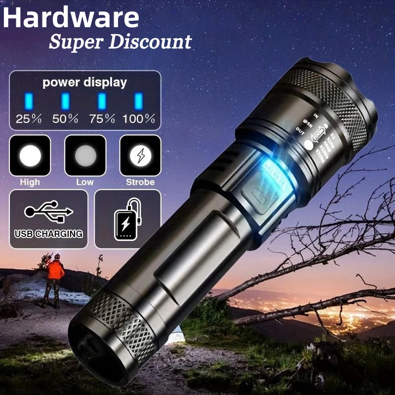 Hardware Super Bright Zoom LED Flashlight Rechargeabl Waterproof ...