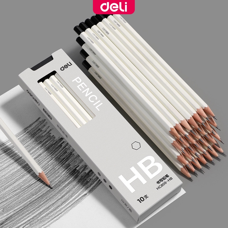 Deli 10Pcs HB White Hexagonal Pencil Set for School Office Supplies ...