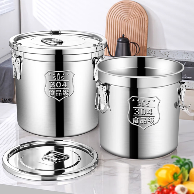 304 Metal Stainless Steel Closed Food Container Rice Dispenser Rice ...