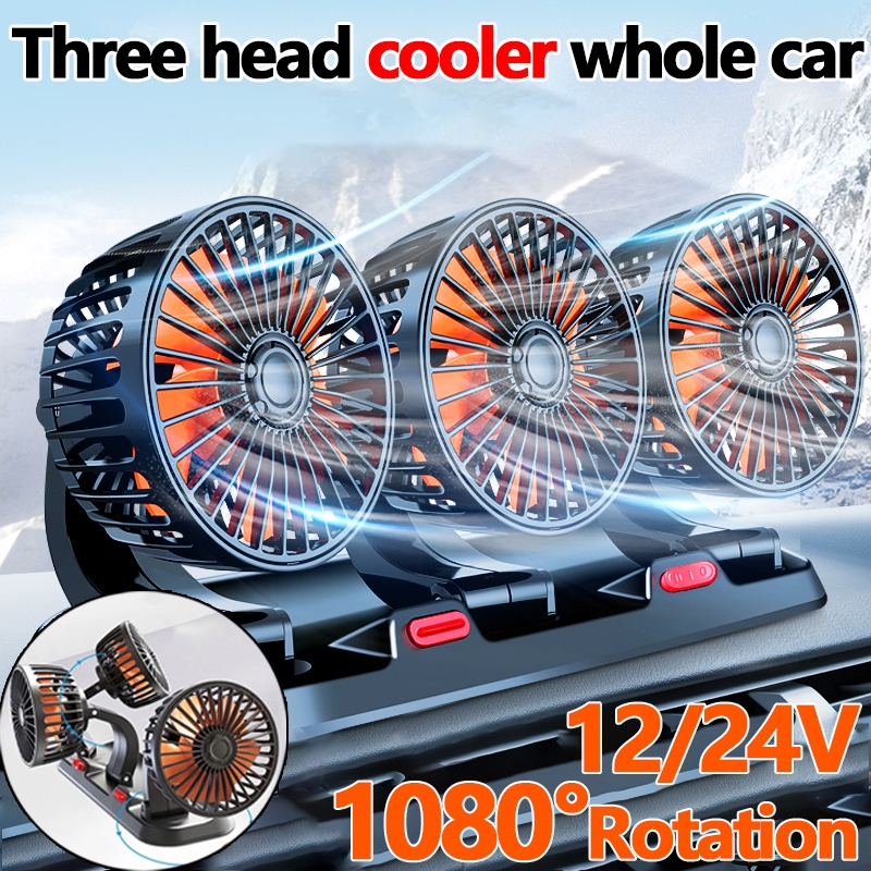 Universal Car Fan 12v/24v Electric Three Head Automotive Fan 360 ...