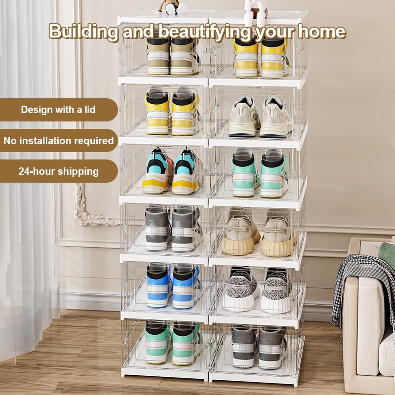 Foldable Stackable Shoe Box Rack Organizer Plastic Organizer Storage ...