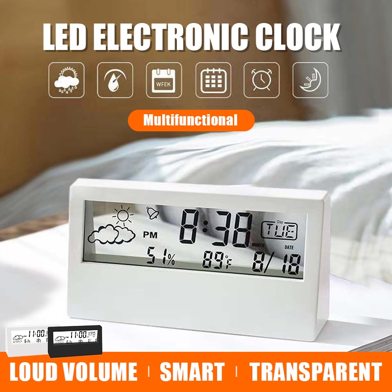 Transparent Alarm Clock LED Electronic Clock Desktop Bedroom ...