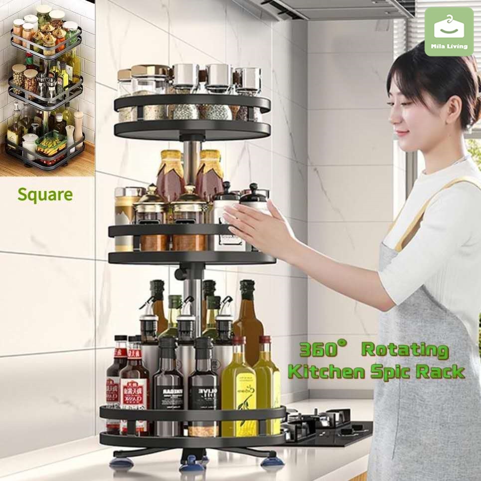 New 1/2/3 Layer Turntable Spice Rack Metal kitchen 360°Rotating Spice ...