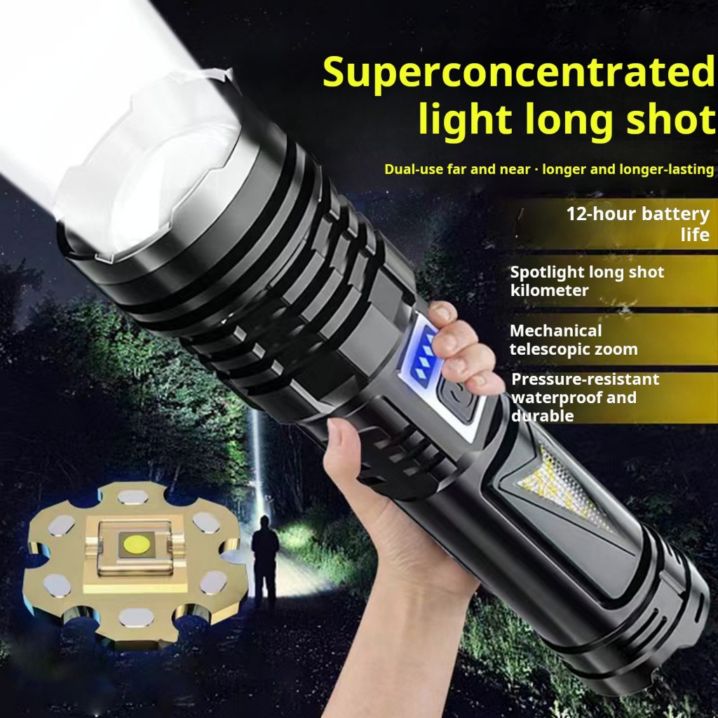 High Power Outdoor flashlight rechargeable waterproof Power display LED ...
