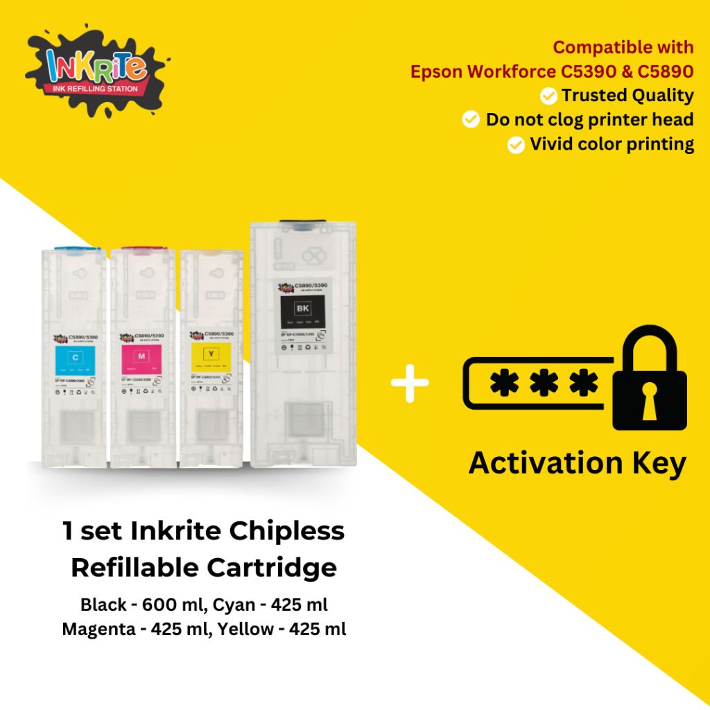 Inkrite Chipless Jumbo Refillable Ink Cartridge with ACTIVATION KEY for ...