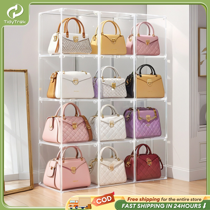 Transparent Storage Cabinet Bag Stackable Bag Handbag Storage Organizer ...