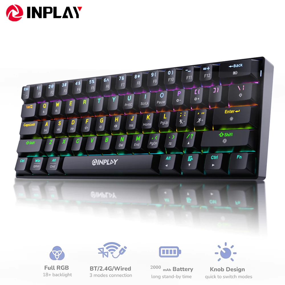 Inplay SK610 Wireless Mechanical Keyboard Bluetooth Tri-Mode With Brown ...