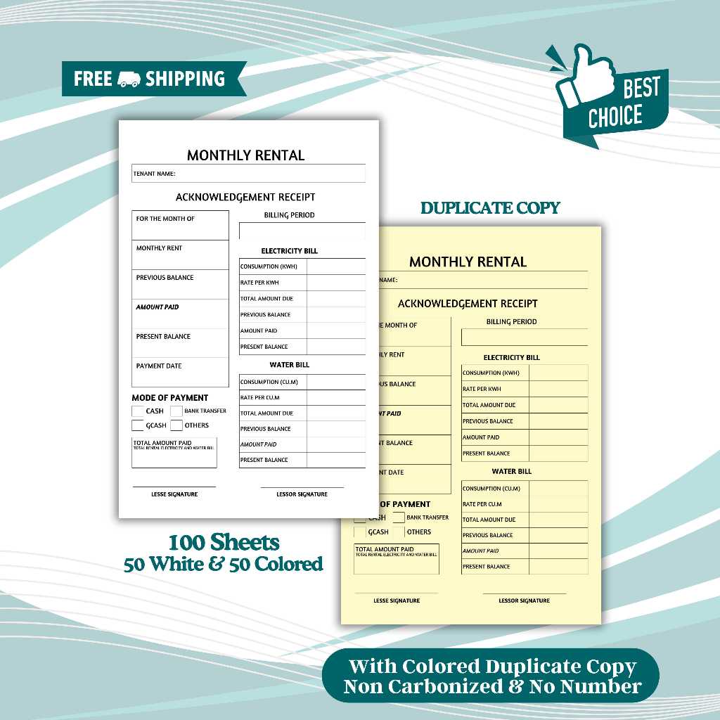 Monthly Rental Receipt / Resibo Notepads (100 Sheets) Non Carbonized ...