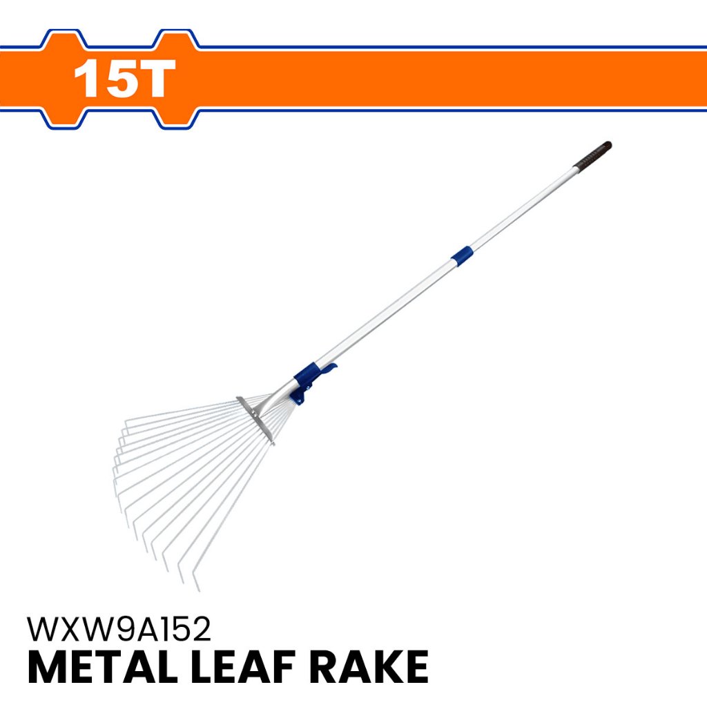 BUILDMATE Wadfow 15T Metal Leaf Rake Adjustable Telescopic Garden Lawn ...