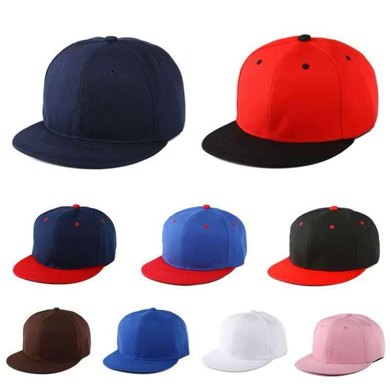 Flat Top Baseball Cap Solid Brim Snapback Adjustable for Unisex ...