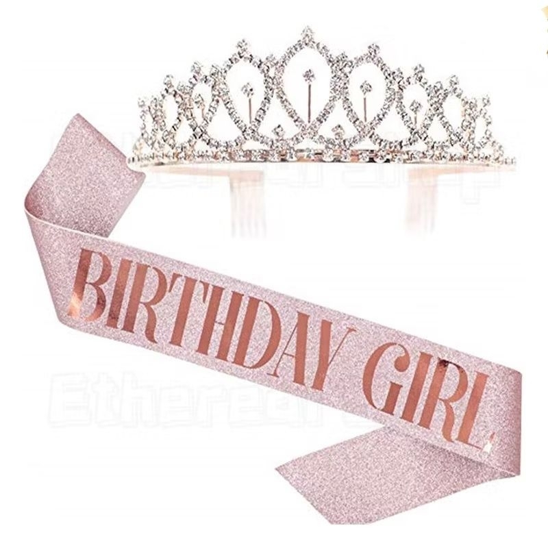 Happy Birthday Sash Crown Set Ribbons Shoulder Girl Princess Queen With ...