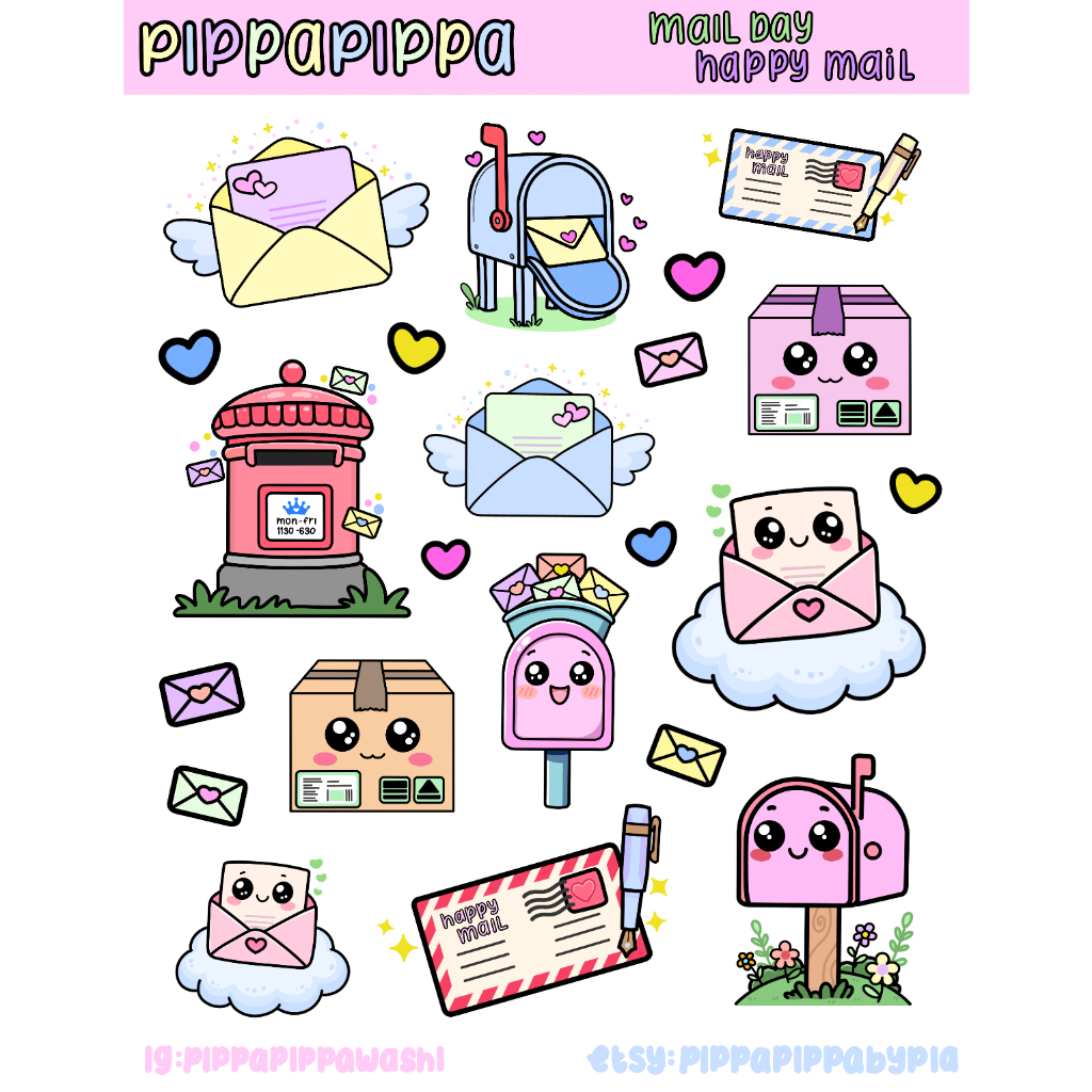 Pippapippa Mail Day Happy Mail Premium Vinyl Sticker Sheet | Shopee ...