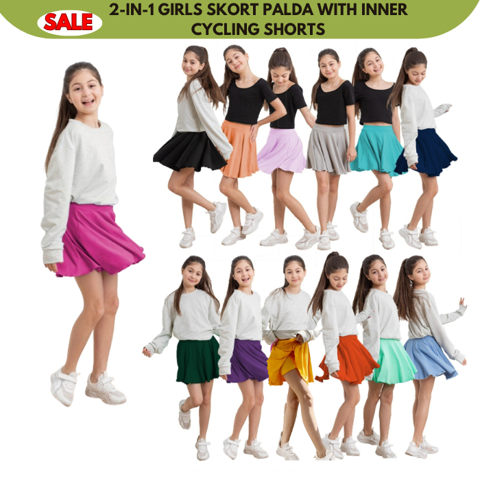 2 in 1 Skort Palda Short for Kids Girls Skirt with Cycling Shorts High ...