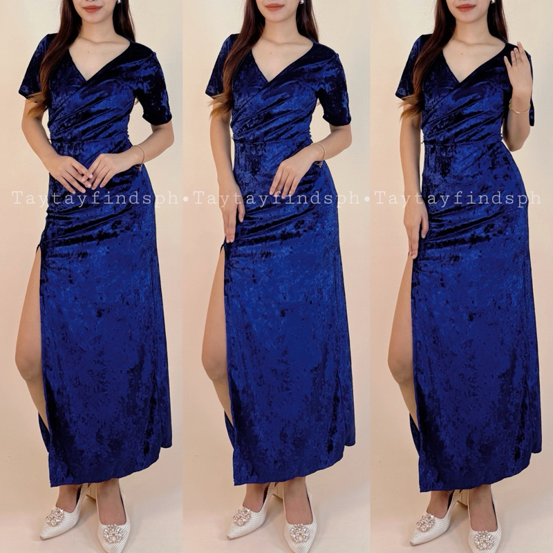 NATHALIA OVERLAP SLIT VELVET PARTY DRESS | taytayfindsph | Shopee ...