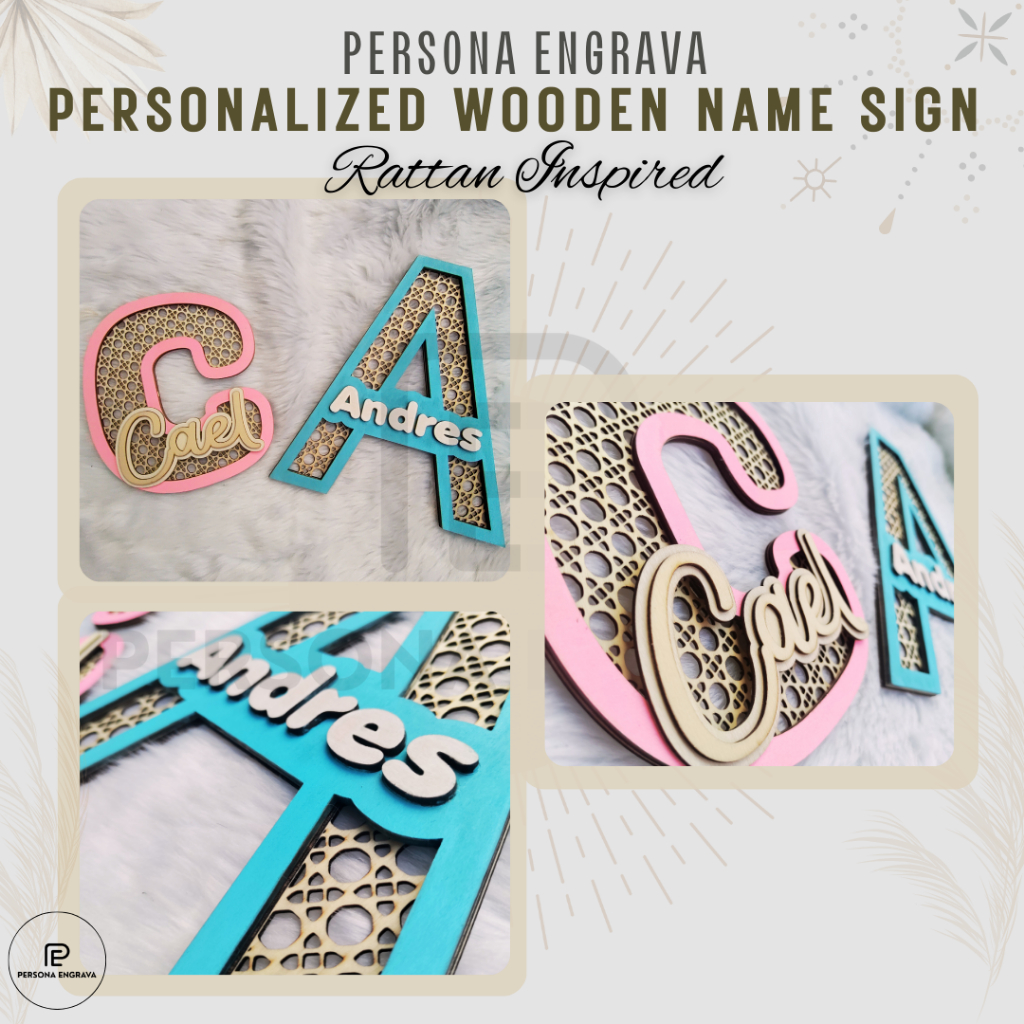 Personalized Wooden Name Rattan Letter | Laser-Cut Nursery Bedroom ...