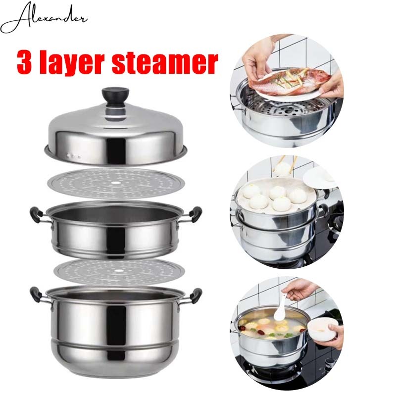 3 Layer Stainless Steel Steamer Fast Heating Food Steamer Cooking Pot ...