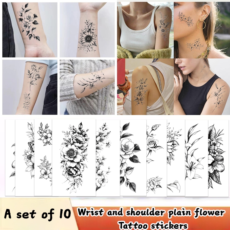 10 Sheets Long Lasting Waterproof Tattoo Stickers Arm Temporary Tattoos ...