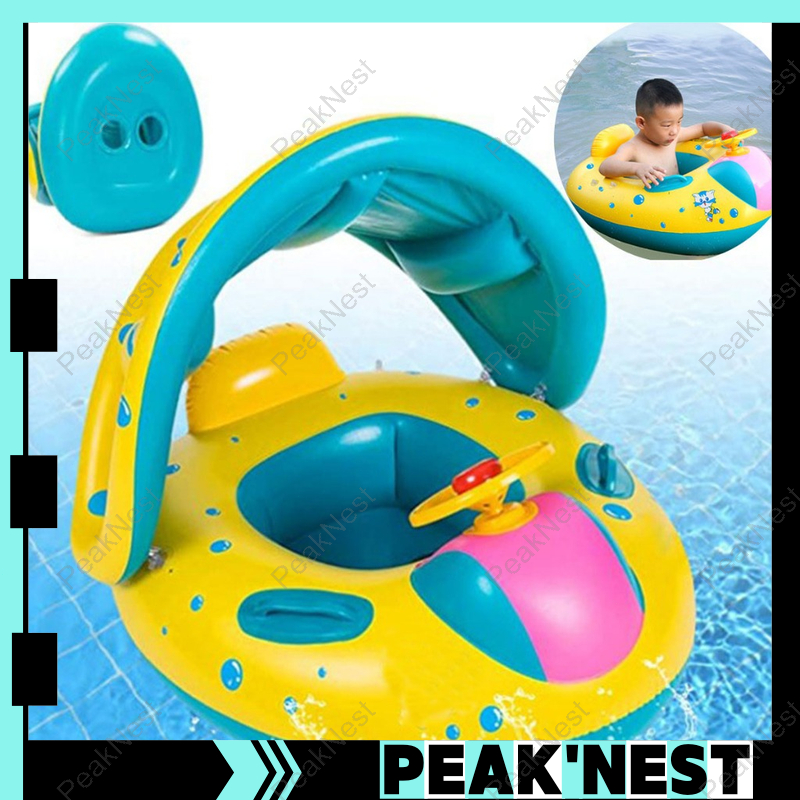 PeakNest Baby Pool Floater with Sunshade Inflatable Swimming Ring Boat ...