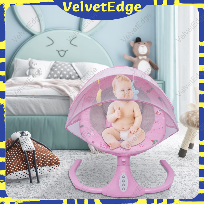 VelvetEdge Electric Baby Rocker Swing with Mosquito Net Multifunctional ...