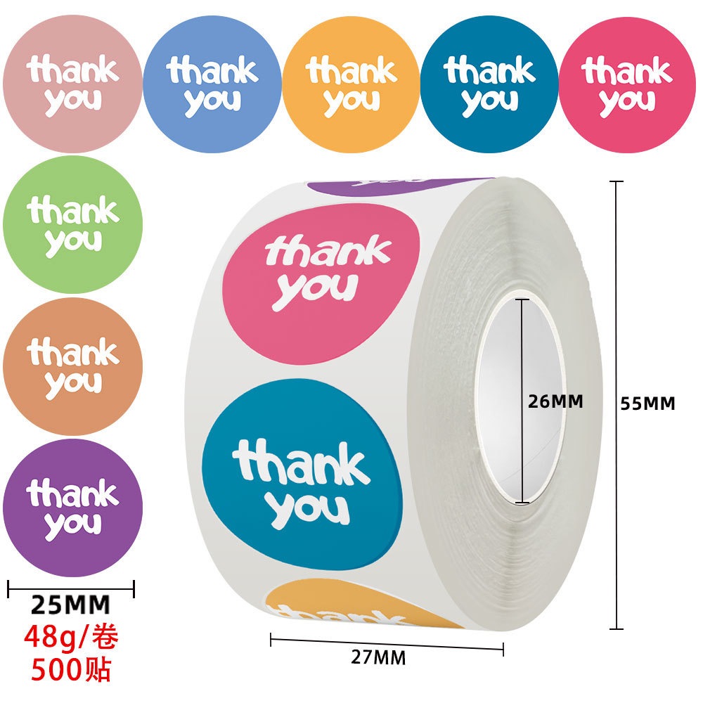 1Roll 500 pcs Thank You Thankyou tape ins Round Seal Sticker Tags ...