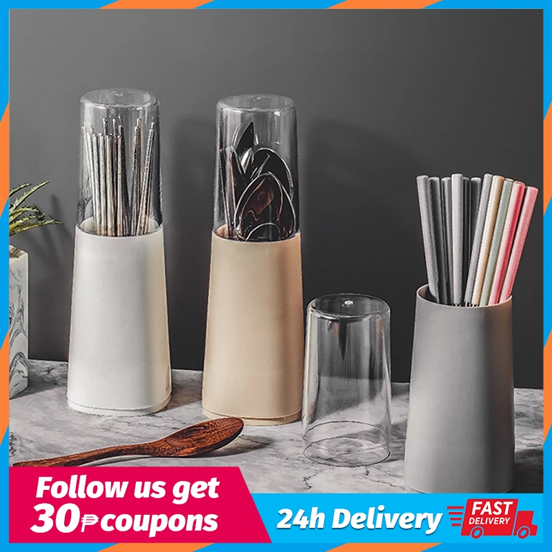 Kitchen Household Plastic Utensils Chopsticks Spoon Box With Cover Dust ...