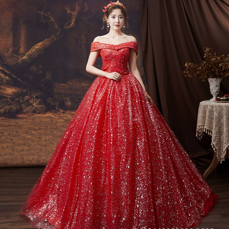 2025 new wedding evening dress, red wedding dress, trailing slim and simple  French style. | Shopee Philippines