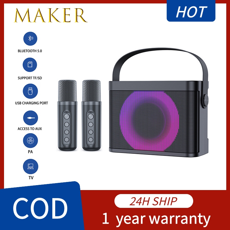 Portable Bluetooth Audio Karaoke With Dual Wireless Microphone Speaker ...