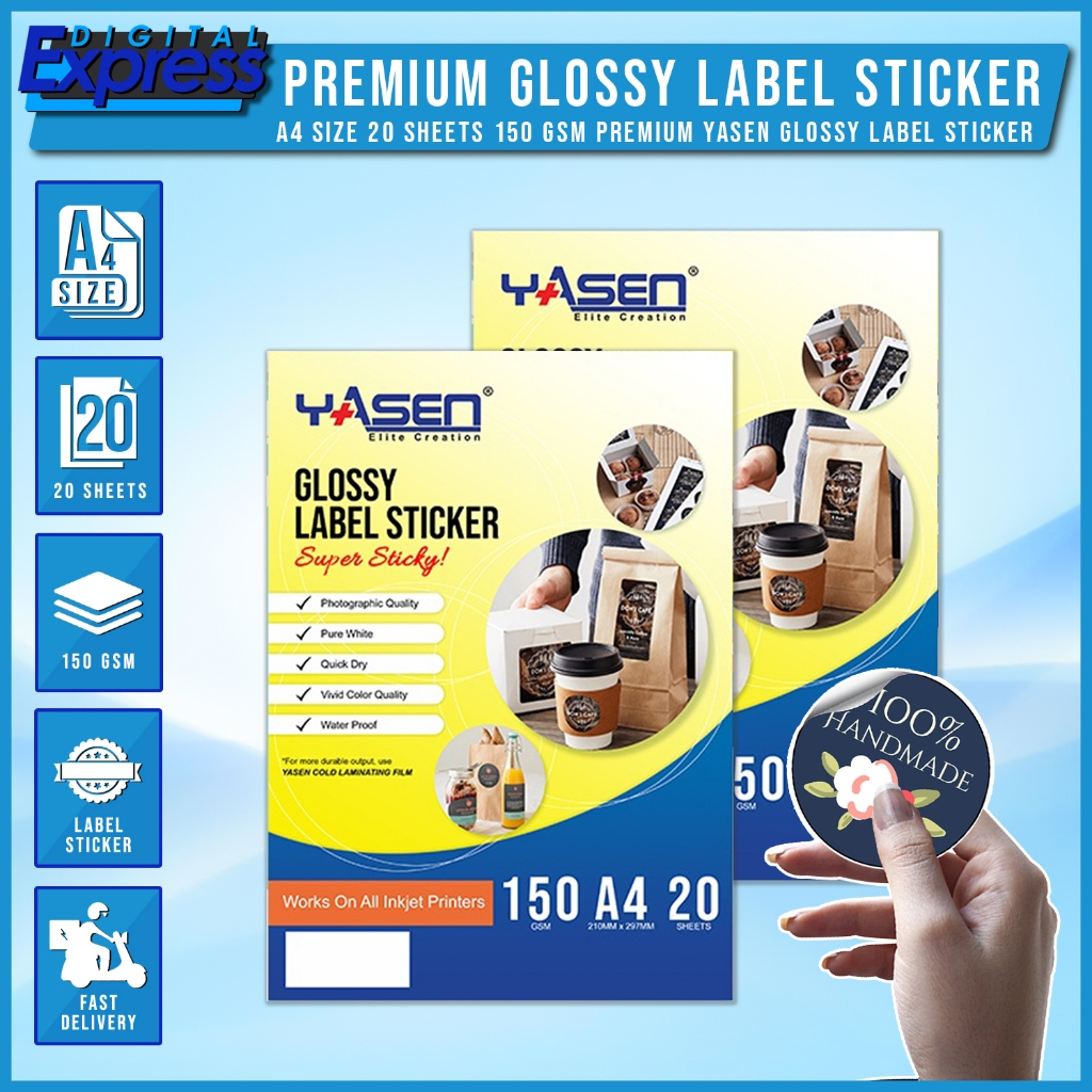Glossy Inkjet Photo Sticker Yasen A4 150gsm (20 Sheets) for Printable ...