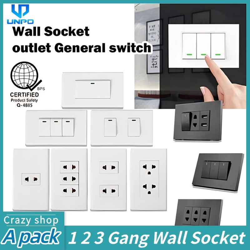 1Gang 2Gang 3Gang Switch Light Outlet Wall Universal Socket Switch Plug ...