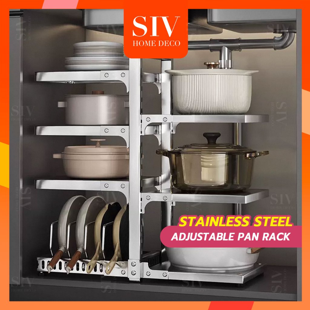 SIV Kitchen Pan Organizer Pot Rack Adjustable Under Sink Countertop  Multipurpose Kitchen Rack