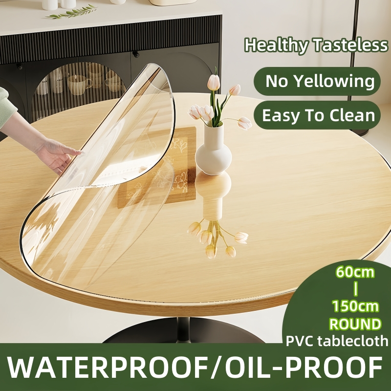 4/6/8 Seater Round Transparent PVC Table Cloth Waterproof Anti-Scald ...