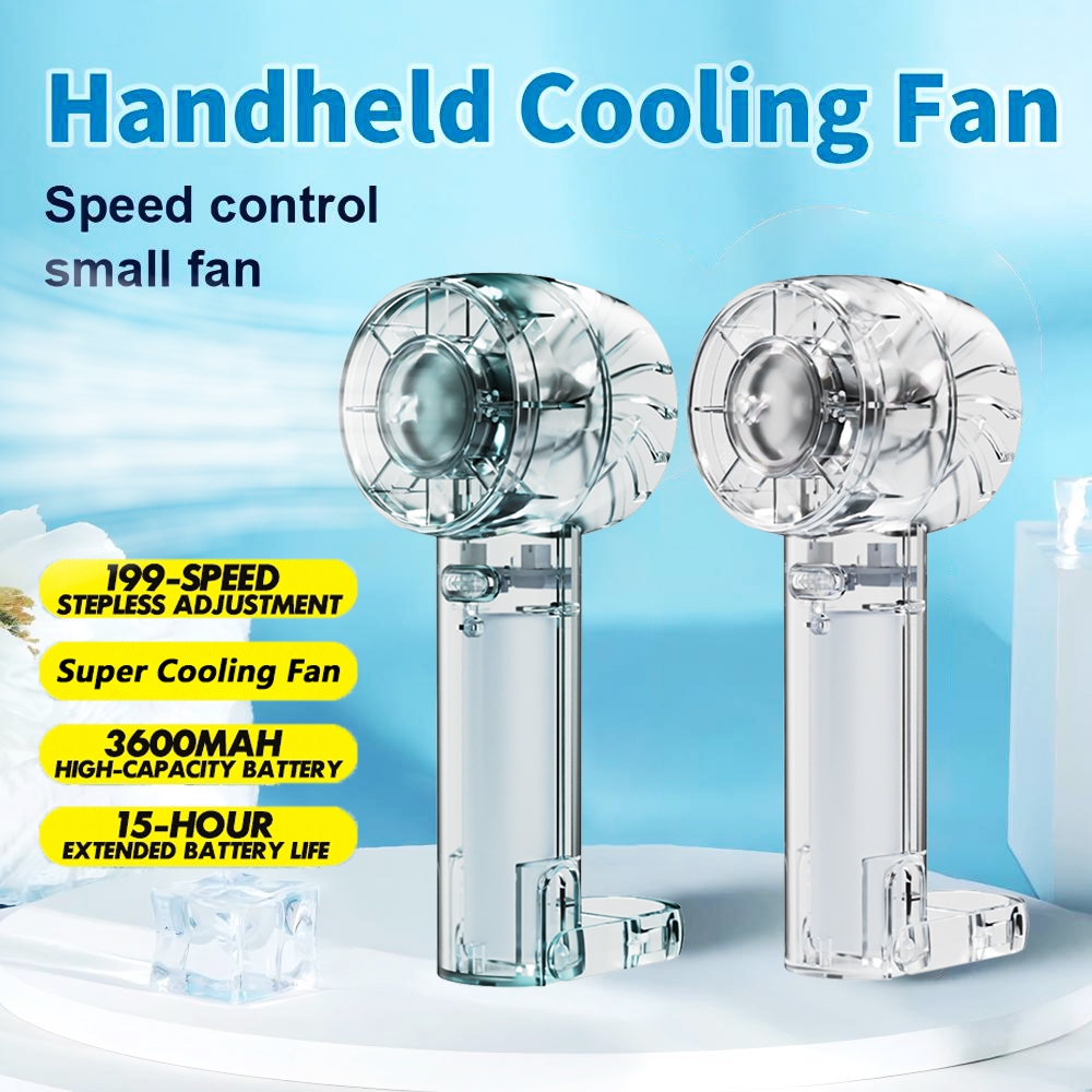 Mini Fan USB Rechargeable Cooling Fan 4000mAh Transparent Handheld ...