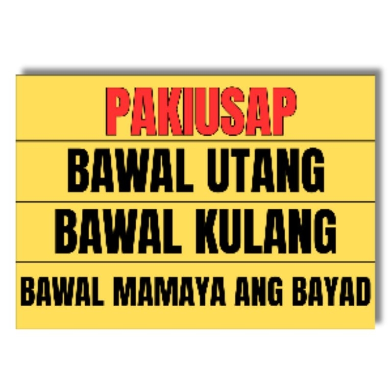 Bawal Utang Signage Laminated Signage A5 A4 size | Shopee Philippines