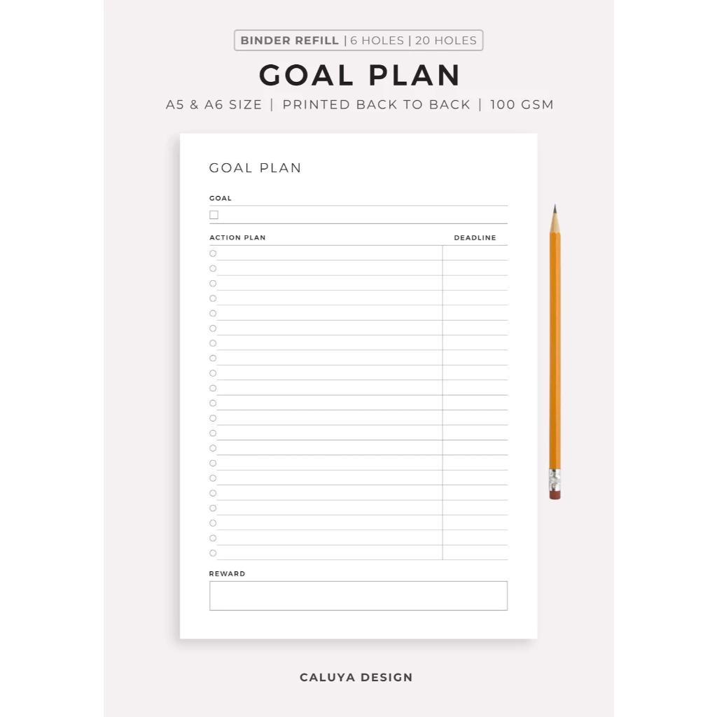 A5 A6 Goal Plan Planner Binder Refill | A5 Binder Notebook Refill Pages ...