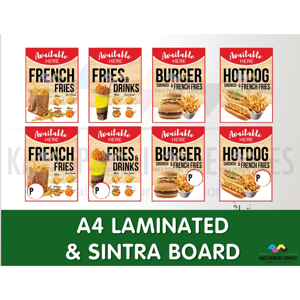 Food Signages French Fries, Fries & Drinks, Burger & Fries, Hotdog ...