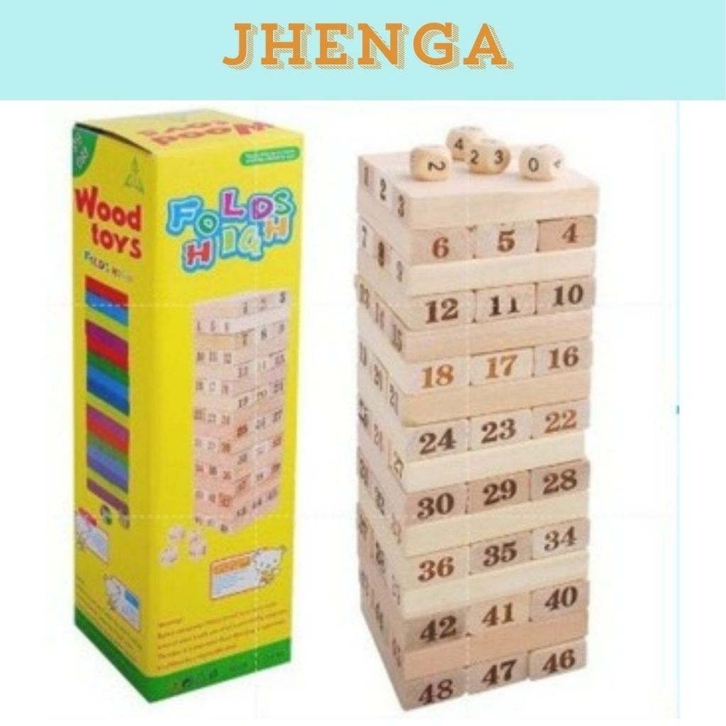 TFL 48PCS Number Kids Rectangular Brick Wooden Toy Multiplayer Game ...