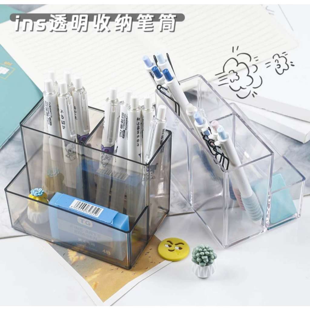 3-in-1 Clear Acrylic Pen Holder, Square Stationery Storage Rack, Large ...