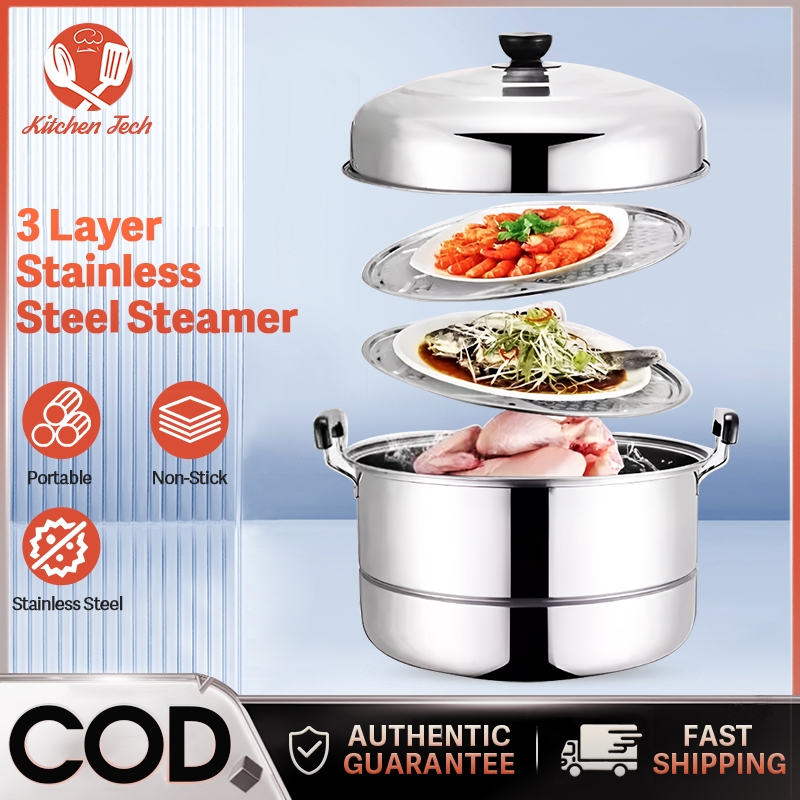 3 Layer Stainless Steel Steamer Fast Heating Food Cooking Pot Steamer ...