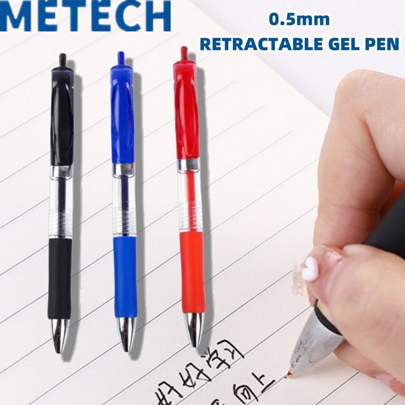 METECH Retractable Gel Pen 0.5mm Carbon Press Bullet Head Neutral Water ...