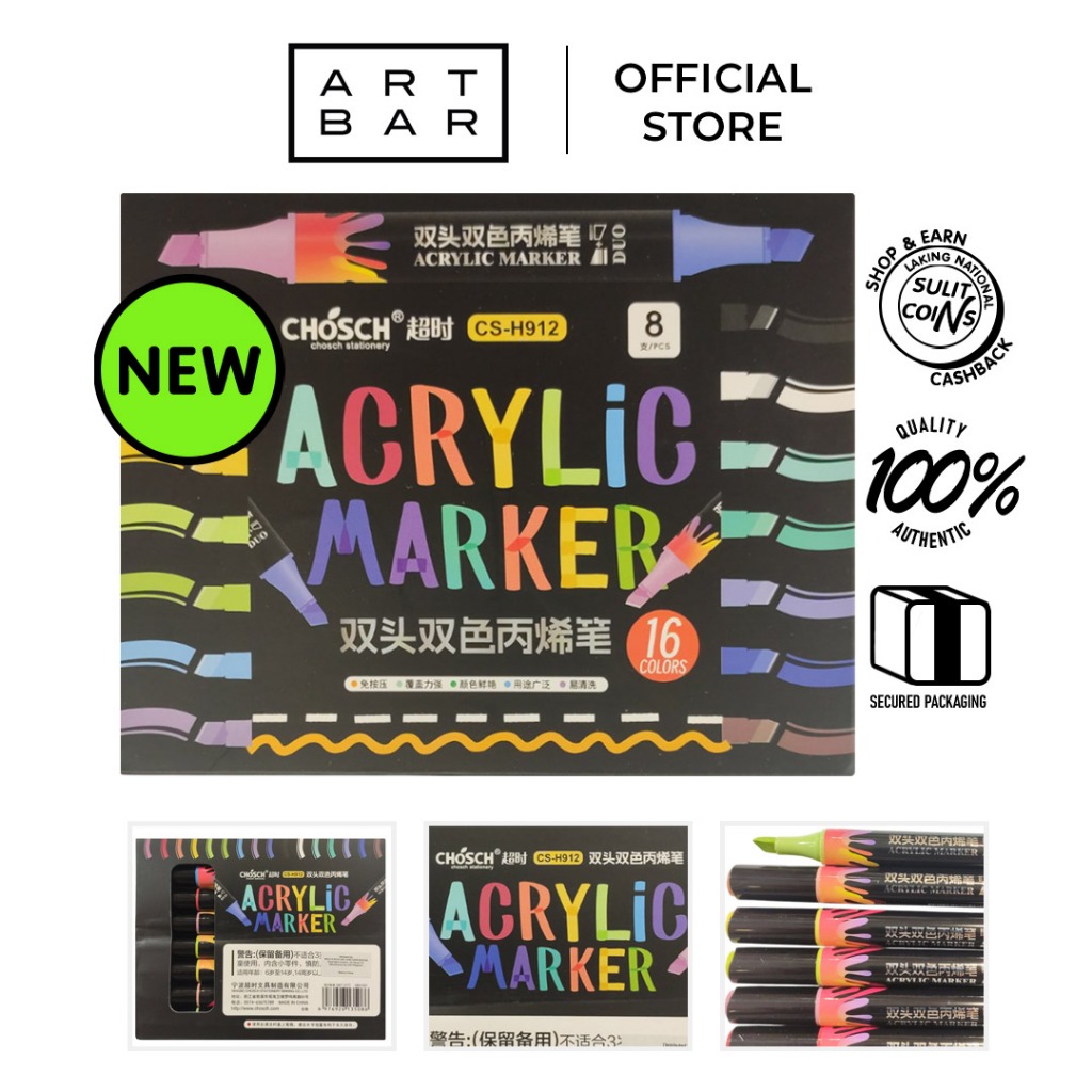 Chosch Acrylic Twin Marker Basic/Vintage/Pastel 8pcs 16 Colors - Art ...