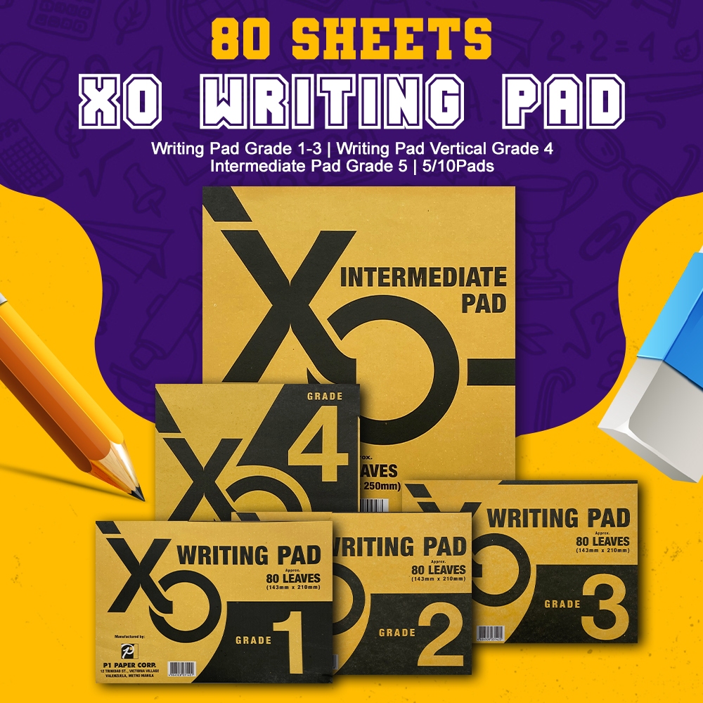 (5pads | 10pads) XO Writing pad for Grade 1 to 5 80 sheets | Shopee ...