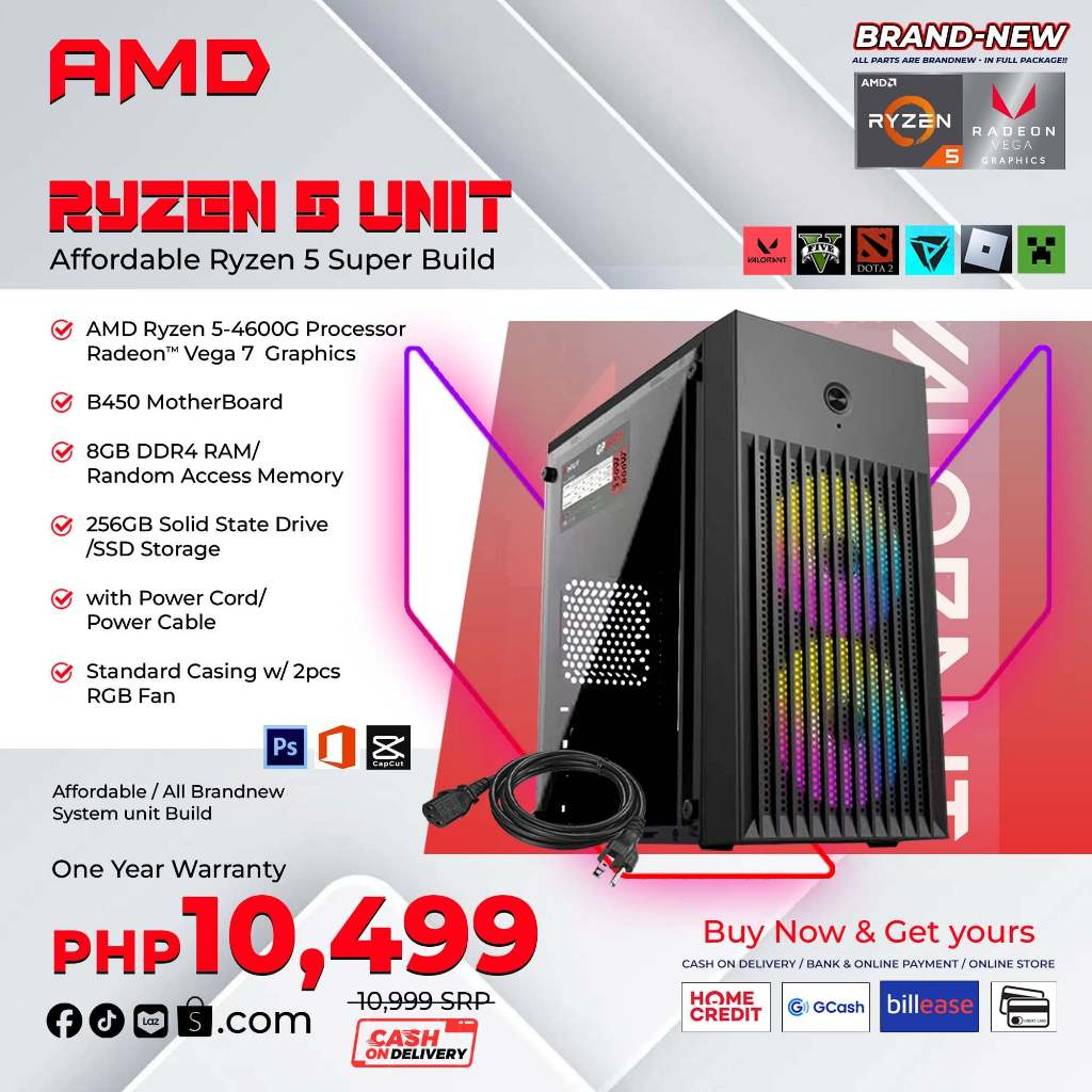 BRANDNEW System Unit CPU BLACK STANDARD CASING Ryzen 5 4600G 3.6ghz-8gb ...